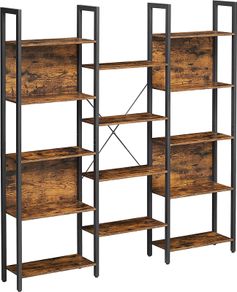 _Bookcase Ladder Shelf 14 Shelves Metal Frame Living Room Study Office Industrial Design 158 x 24 x 166 cm Vintage Brown/Black
