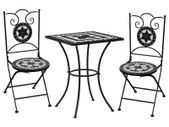 3 Piece Mosaic Bistro Set Ceramic Tile Black and White