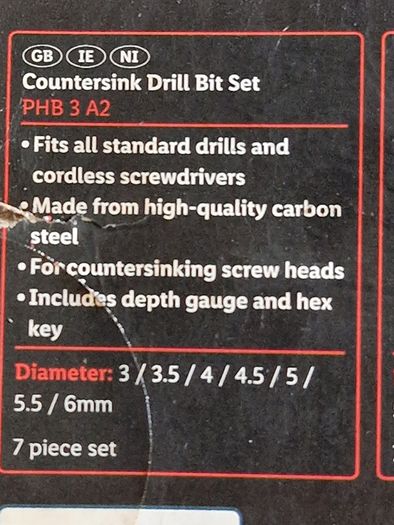 Parkside 7 piece countersink drill bit set
