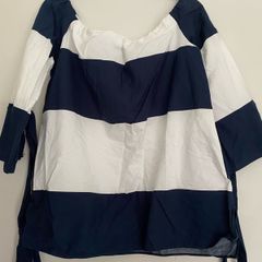 Zara Navy and White Nautical Top M
