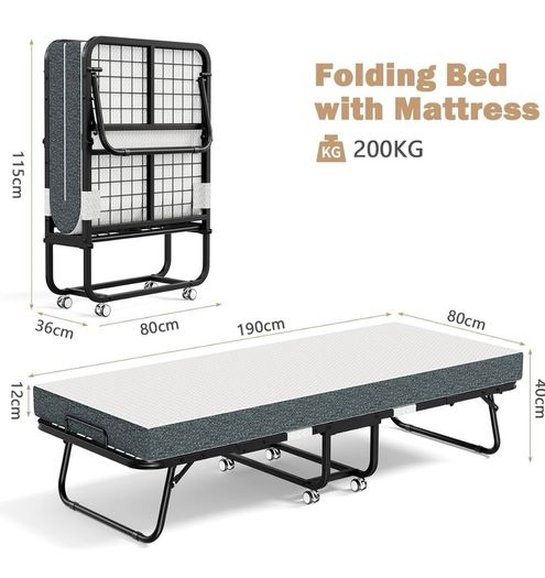 Folding Bed with 12.5cm Thick Luxurious Memory Foam Mattress for Bedroom, Office
