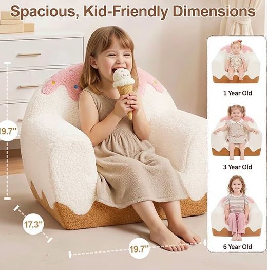 Kids Chair & Toddler Chair for Ages 3-6, Large Kids Sofa & Toddler Sofa, Sweet Ice-Cream Sherpa Armchair for Girls, Comfy Foam Reading Chair for Playroom