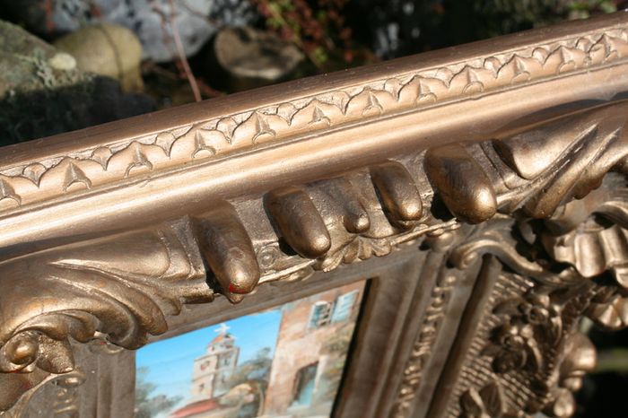 Antique Small oil on canvas painting and gold Louis Style French Deluxe Antique Frame (13,5" x 15,5")