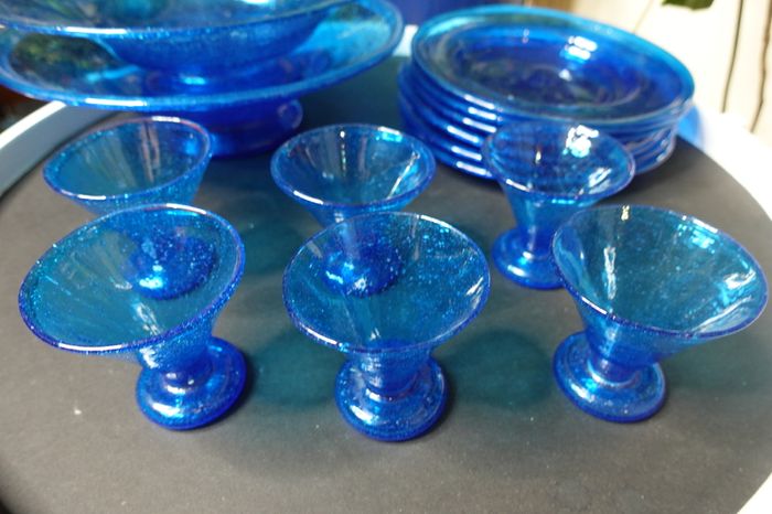 Cobalt Blue Ice Cream Set - Very unique - Hand Made