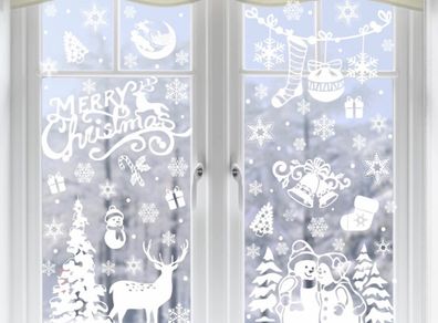 Xmas Window Clings Decoration, 141 Static Snow Flakes Stickers Merry Christmas Window Decals for Christmas Party Supplies 8 Sheets (FREE POSTAGE)