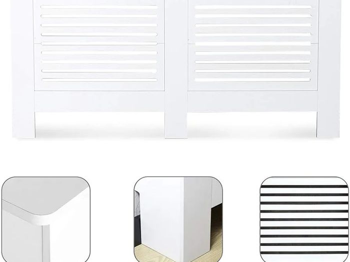 Radiator Cover, Cabinet MDF Horizontal Modern Design White Decorative for Living Room Bedroom L(152cm)