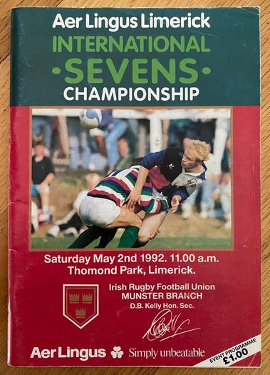1992 Aer Lingus Limerick International Sevens Championship Programme - Rugby