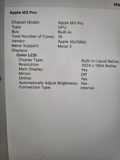 Macbook Pro 14 inch M3 Pro 18GB/1TB 12-core cpu 18-core gpu