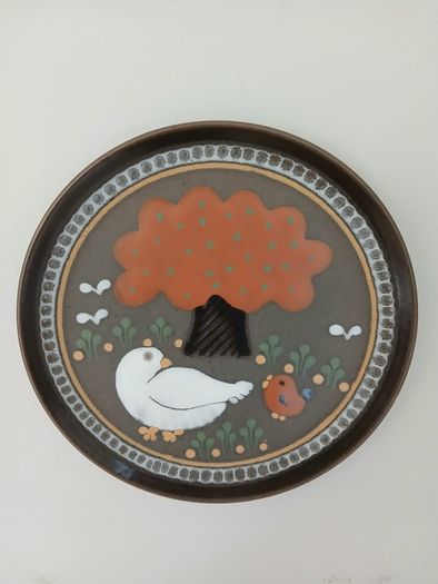 Vintage KMK Kupfermuhle Ceramic Wall Plate - Mid-Century West German Art Pottery - Bird & Tree Folk Art Decor