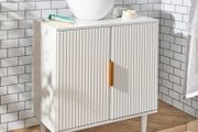 Under Sink Bathroom Cabinet, Free Standing Wooden Under Basin Unit Cupboard Storage Cabinet with 2 Doors &amp; Shelf Bathroom Sink Cabinet with Feet, Taupe