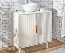 Under Sink Bathroom Cabinet, Free Standing Wooden Under Basin Unit Cupboard Storage Cabinet with 2 Doors & Shelf Bathroom Sink Cabinet with Feet, Taupe