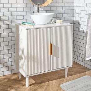 Under Sink Bathroom Cabinet, Free Standing Wooden Under Basin Unit Cupboard Storage Cabinet with 2 Doors & Shelf Bathroom Sink Cabinet with Feet, Taupe