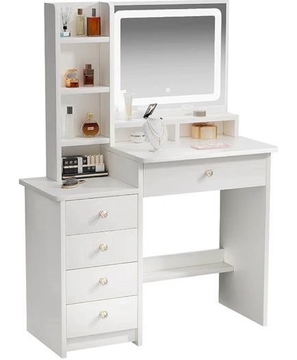 Dressing Table with LED Mirror and Adjustable Lights, 90cm White Vanity Desk