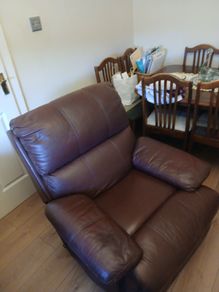 Brown leather recliner armchair