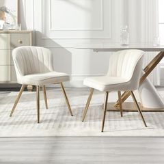 Beige Dining Chair Set for Dining Room Kitchen chairs with Metal Legs
