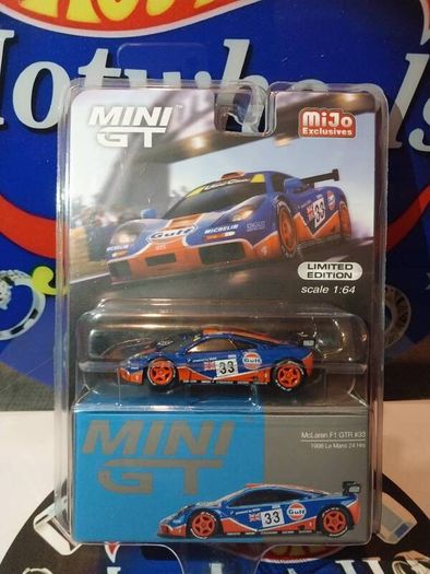 Mini GT 1:64 scale diecast model of the McLaren F1 GTR #33 1996 Le Man's 24 Hour Gulf Livery Exclusive Limited Edition Die-cast Model Car
