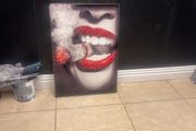 Glossy lovely picture  lips / with money note cig/ diamond