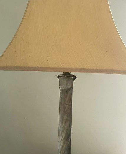 Antique faux marble column lamp with silk shade