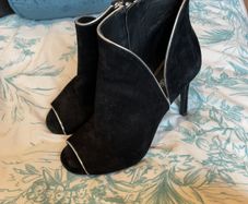 Michael Kors black suede and silver leather trim peep open toe bootie