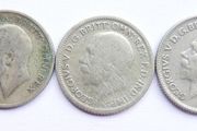 Vintage Silver Coins Six Pence 1921-1929-1930-1933 and 3 Pence 1951 12,3g