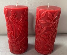 2 x Etched Red pillar candles