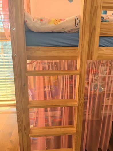 Mezzanine Kids Bed with mattress and canvas covers - like new