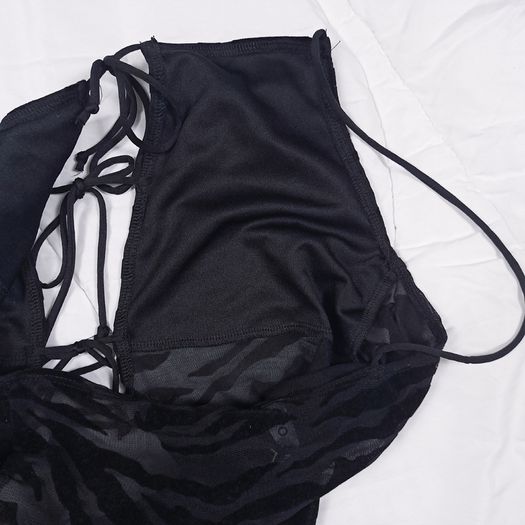 Motel Rocks Black Zebra Flocked Mesh Lace Up Cami Tank Top Size S