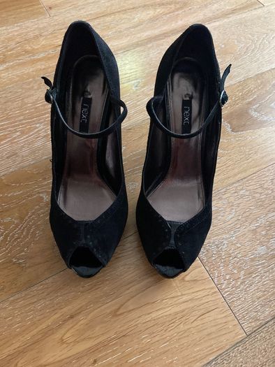 Next Black Suede Peep toe Strappy Heels UK6