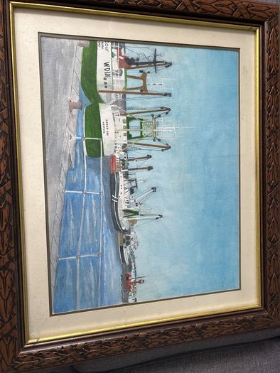 Beautiful framed painting of Irish fishing boats