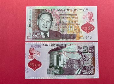 Mauritius  25 Rupees  2013  Pick 64a. Polymer / Plastic .  ( Uncirculated )