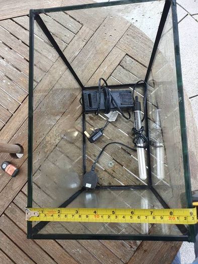 aquarium, filter pump,  and heater