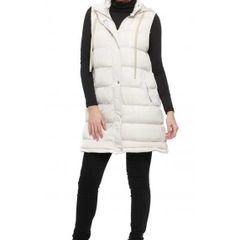 Zara Ivory quilted hooded long gilet size M UK10/12 Perfect condition Postage included