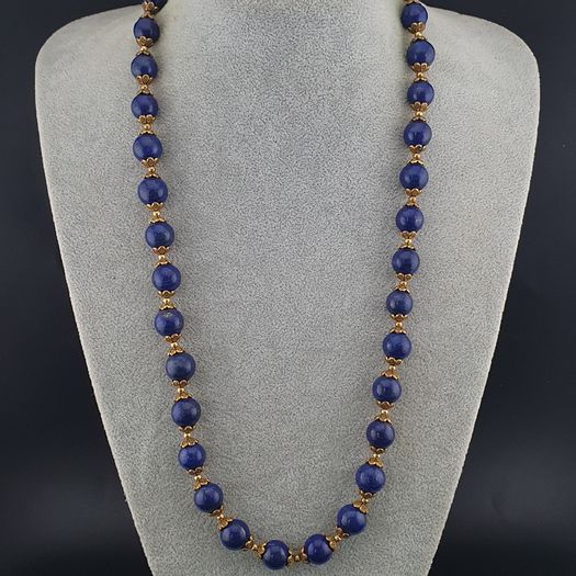 Vintage Blue Lapis Lazuli & Brass Beads Gemstone Necklace
