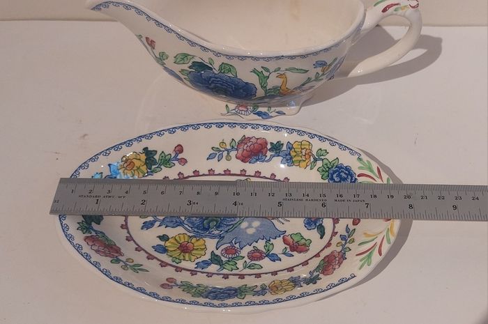 Beautiful Vintage Masons Ironstone Gravy Boat and Matching Underplate in the Regency Pattern, Circa 1940