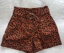 River Island Orange Leopard Print High Waisted Shorts - Size 8