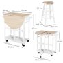 Foldable Kitchen Trolley Island Set with Casters 2 Barstool Chairs Folding Table Drop Leaf Storable Bottom Apartment Dorm Image 4