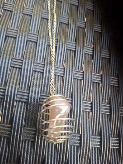 Nice genuine 925 Sterling Silver Wire Cage Pendant Necklace holding a natural Polished Smoky Quartz Crystal Gemstone