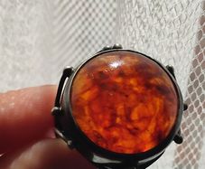 Rare Vintage Polish Rytosztuka Silver & Baltic Amber Ring