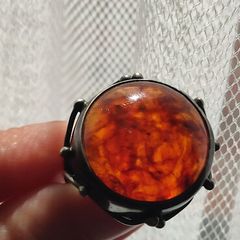 Rare Vintage Polish Rytosztuka Silver & Baltic Amber Ring