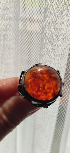 Rare Vintage Polish Rytosztuka Silver & Baltic Amber Ring