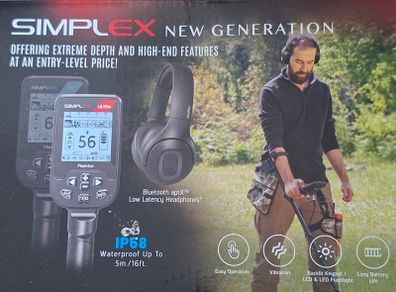 Never used New generation Nokta Simplex Ultra Metal Detector Waterproof 5m 11" SX28 Bluetooth Headphones.