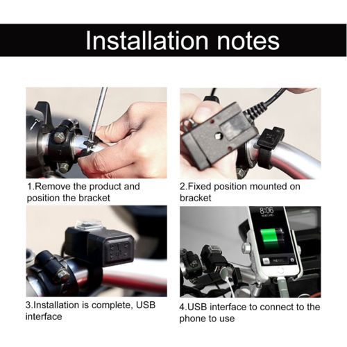 Waterproof Dual USB 12V Motorcycle Handlebar Charger Socket w/ Switch & Mount