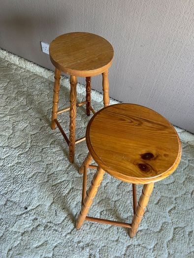 Pair of Tall Solid Pine Wooden Bar Stools