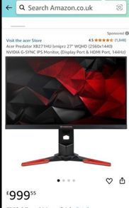 Acer Predator 27 Inch Gaming Monitor