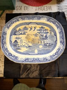 Very Large Antique Blue and White Food Serving Platter,