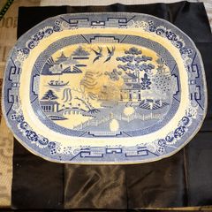 Very Large Antique Blue and White Food Serving Platter,