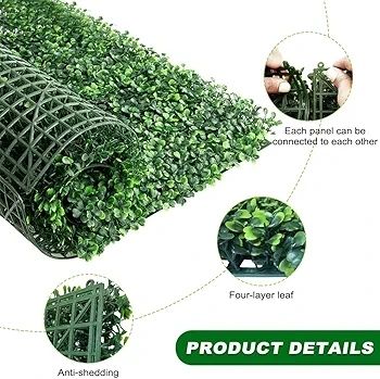 6 PCS Artificial Hedge Panels 40x60cm - Dark Green Boxwood Privacy Fence Wall for Indoor Outdoor Garden Decor, Wedding Backdrop, Balcony Cover