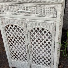 Vintage Wicker Cabinet, drawer and 3 shelves