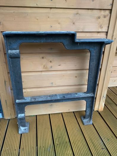 Large work bench with cast iron legs