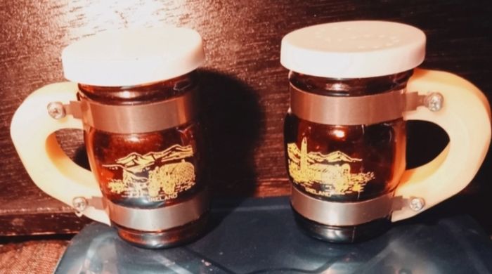 Vintage Amber Glass Irish Salt And Pepper Shakers